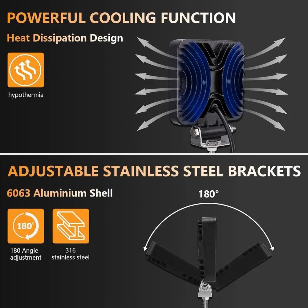 Luces LED de trabajo para tractores, luces LED Pod de 4 pulgadas, 120W, 10000lm, cubo de 12V y 24V, luz todoterreno cuadrada para servicio, camión de remolque, ATV, UTV, RV