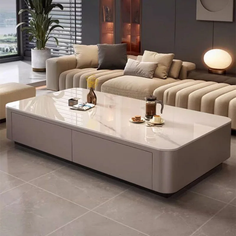 

living room rectangular glossy light luxury modern simple tea table Floor-to-ceiling coffee table TV cabinet combination