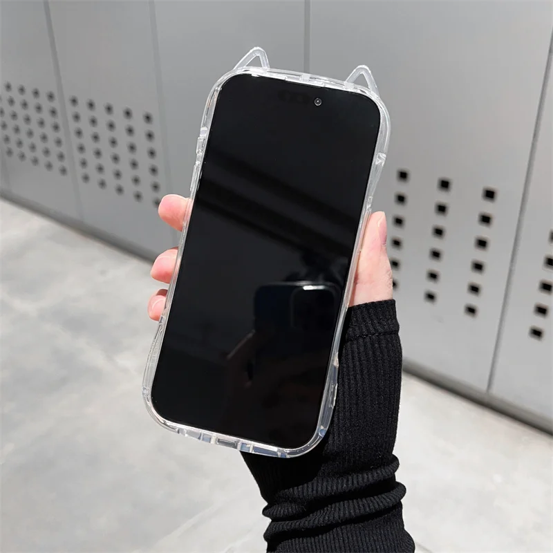Niedliche Katzen-3D-Ohren Transparente Handyhülle für iPhone 17 Pro Max 11 15 13 16 12 14 Plus Weiche Klare TPU Rückseiten-Schutzhülle – Detail 5