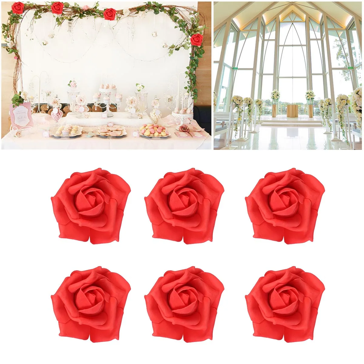 

100Pcs Artificial Rose Heads 6Cm Pink Realistic Decorative Flowers for Wedding Party Birthday Table Decoration Prop