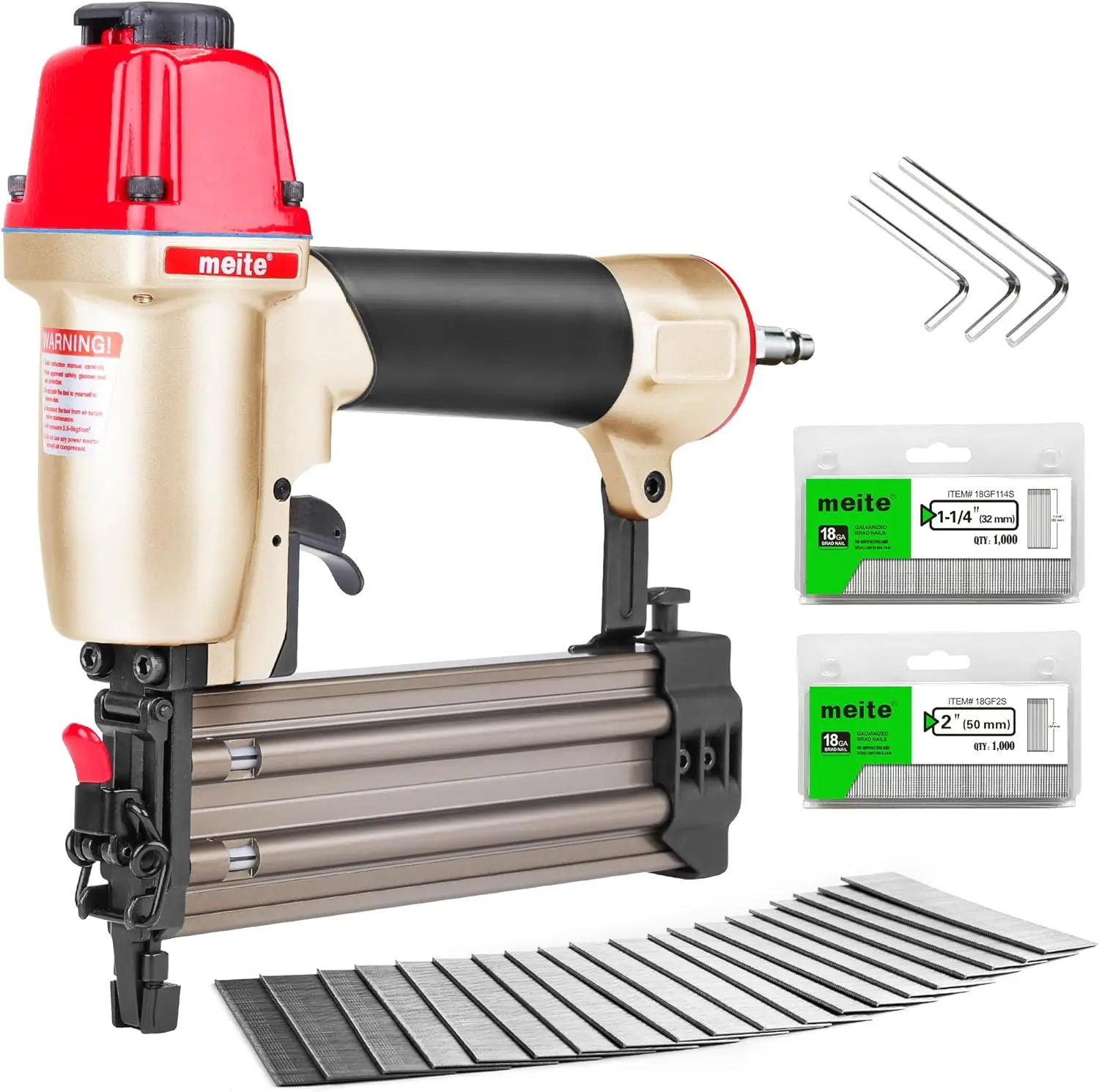 

Пневматический гвоздезабиватель 18 калибра с 2000 гвоздями (1-1/4 дюйма, 2 дюйма) для отделочных работ, использует гвозди-гвоздодерки от 5/8 до 2 дюймов