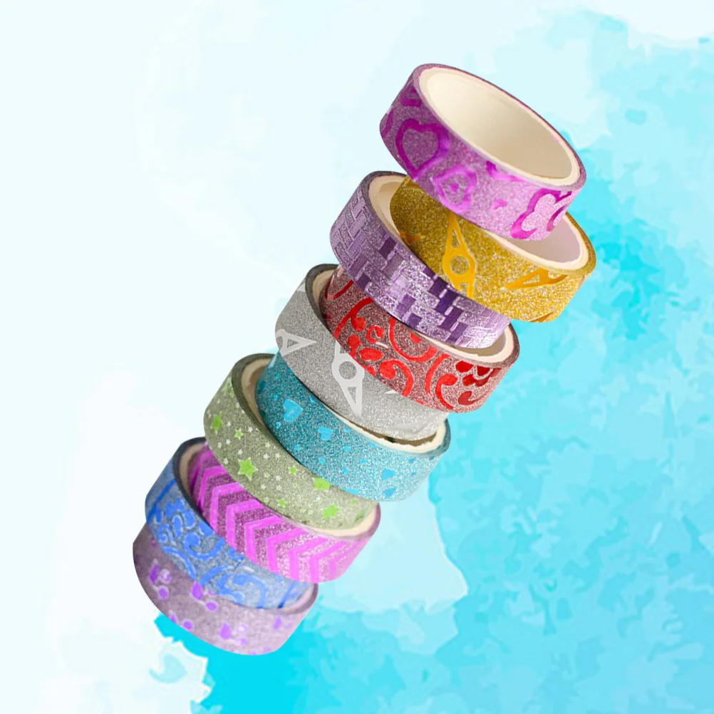 10Pcs Flashy Decorative Tape Set Colorful Patterned DIY Masking for Craft Projects Scrapbook Calendar Organizer Glitter Tape
