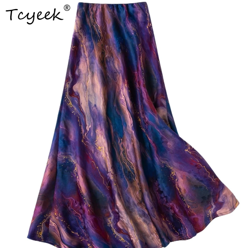 Tcyeek 100% Real Silk Skirts for Women 2026 Spring New Arrive Vintage Slimming Fishtail Skirt Ladies Clothes Faldones Para Mujer