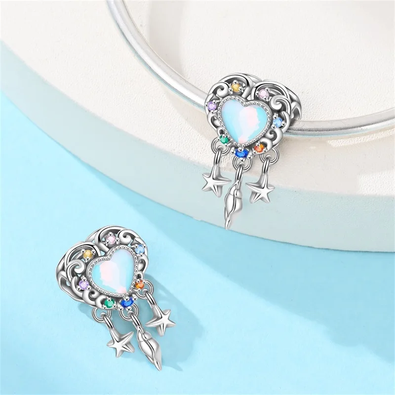 

925 Sterling Silver Dreamy Ocean Dream Catcher Charms Bead Fit 3mm Original Bracelet DIY Women Fine Birthday Party Jewelry Gifts