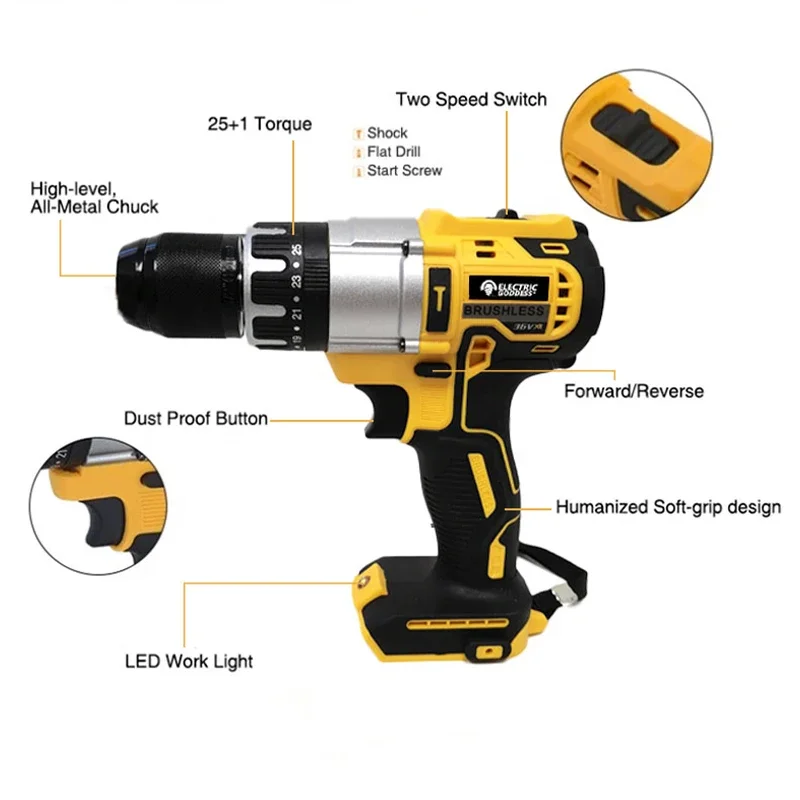 Electric Goddess DCD792 Cordless Small Electric Drill/Driver 20V Brushless Compact Screwdriver Power Tool for Dewalt Battery