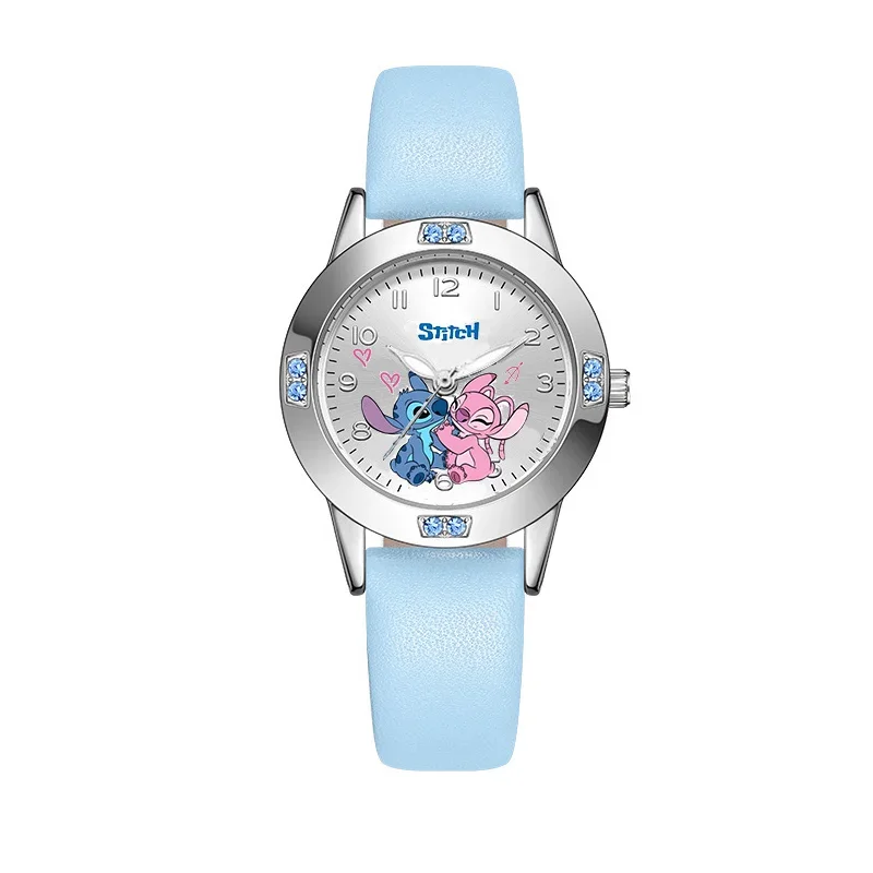 Jam tangan Quartz wanita, Set berlian sabuk baja kartun Stitch Disney, jam tangan Quartz