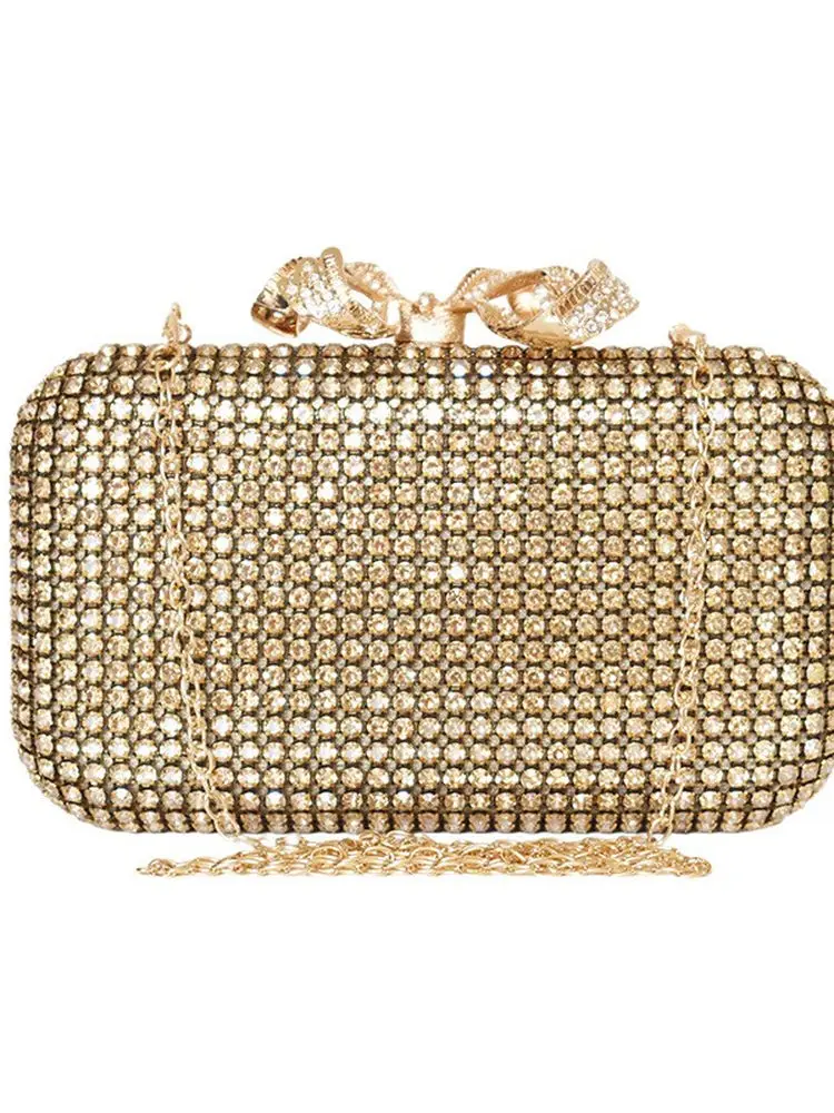 

Elegant Evening Clutch Bags Women's Diamond Knot Head Hand Chain Banquet Purse Fashionable European Style Square Bag