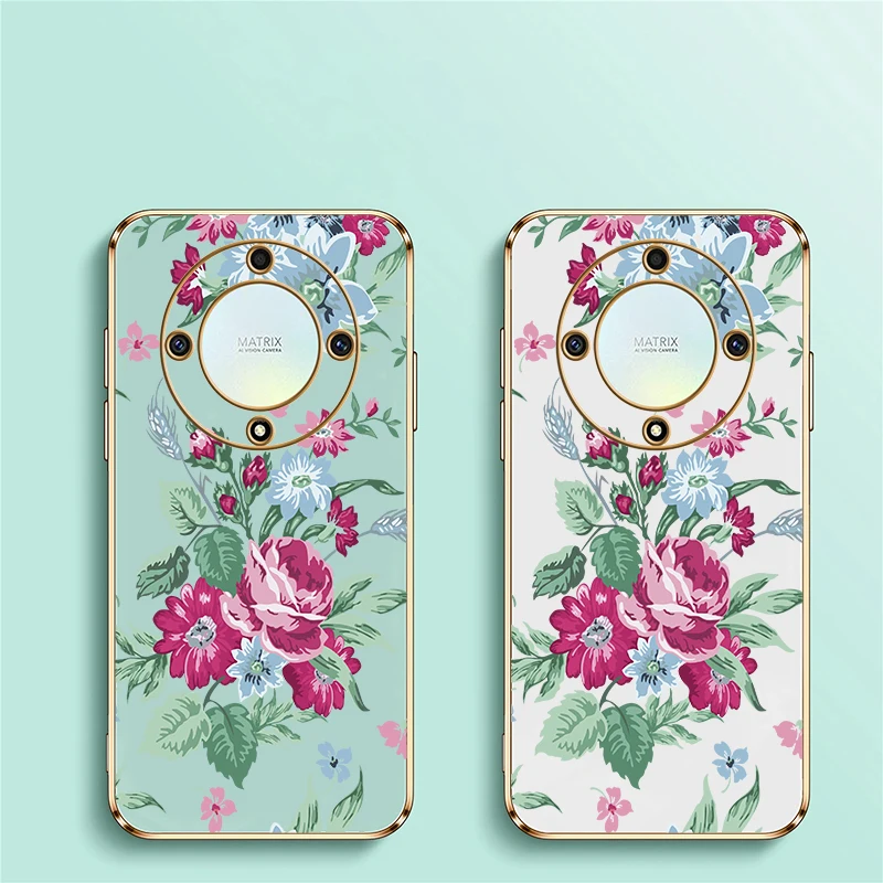 Phone Case For Huawei Honor X9B X40 X50i X20 X6A X7 X7A X7B X8 4G 5G X8B Luxury Silicone Flower Pattern Plating Shockproof Cover