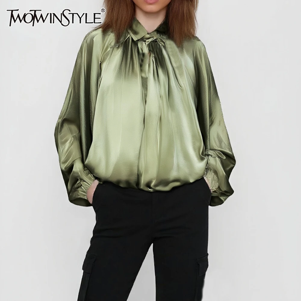 

TWOTWINSTYLE Solid Spliced Folds Casual Jackets for Women Lapel Long Sleeves Patchwork Zipper Temperament Jacket Femlae Fashion