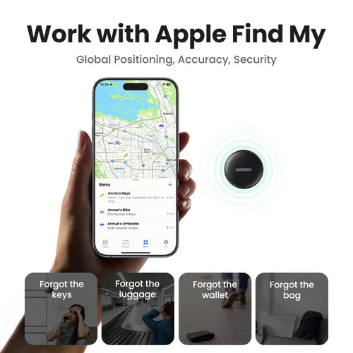 Imagen 2 del producto UGREEN-rastreador de enlace inteligente, dispositivo de seguridad con Apple Find My Key, Bluetooth, para auriculares, equipaje, MFi, buscador de teléfono IOS