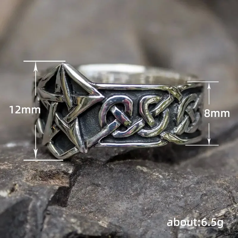 Male Female Antique Silver Color Metal Ring Cute Trendy Five-pointed Star Rings For Women Men Dainty Geometric Pentagram Jewelry