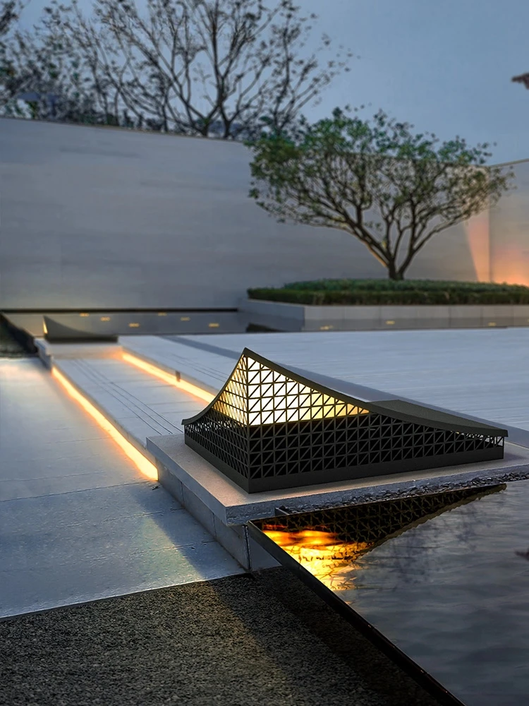 Solar Stigma Villa Door Pillar New Chinese Courtyard Wall Pillar Landscape Atmosphere Lawn
