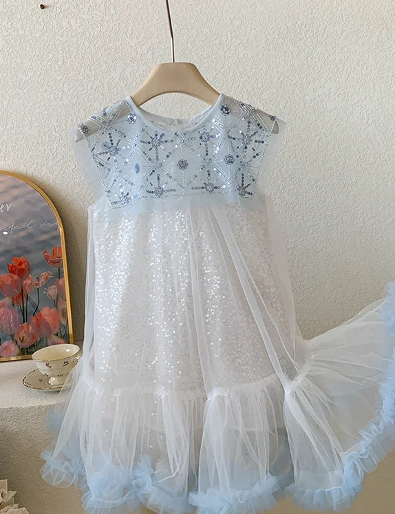 Retail New Baby Summer Girls Boutique Sequined Mesh TuTu Dress, Princess Kids Sweet Fashion Dress 3-7T