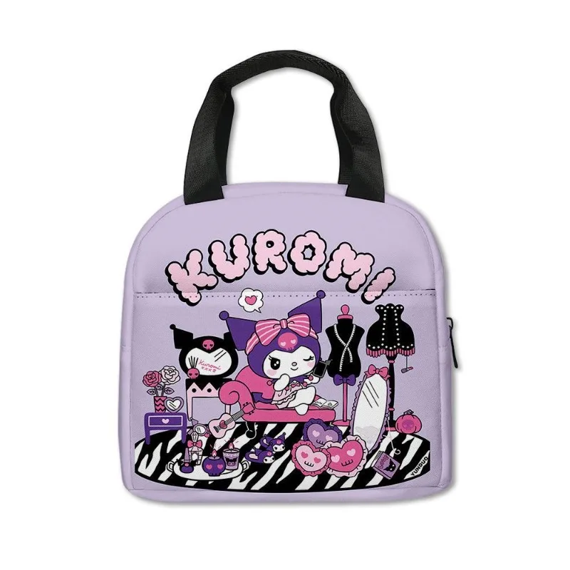 Sanrio Anime Kuromi Portable Bento Tote Bag Cartoon Student Food Insulation Cooler Lunch Box Bag Multifunctional Storage Handbag