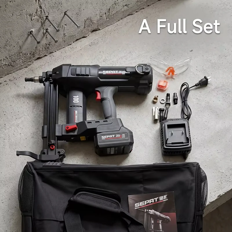 Professional No Gas Industrial Brushless Cordless Nail Gun 4.0AH Battery 15-40mm Nail Length 800 Nail Capacity Concrete Nails