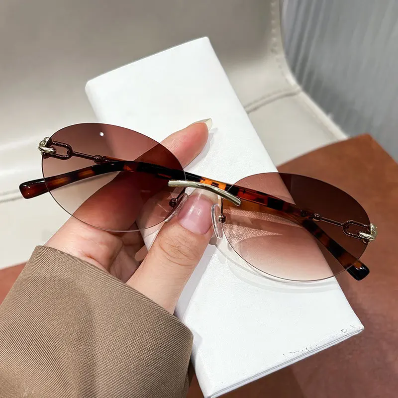 Vintage randlose kleine runde Sonnenbrille für Damen, neue modische elegante Sonnenbrille aus Legierung, Damen-Outdoor-Fahrbrille. – Detail 7