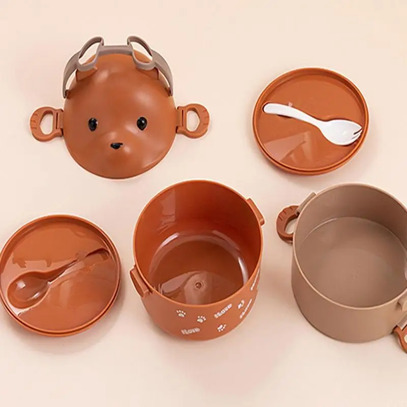 Stackable Bento Lunch Box Large Capacity Eyeglass Bear Bento Box Double Layer Portable Containers Food Vacuum Thermos Lunch Box