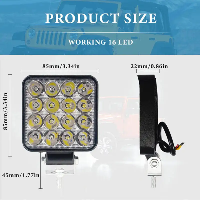 1 / 2 PCS 16LED Mini Work Light Running Lights Bar for Off Road Jeep Car Motorcycle SUV ATVS Potlight 12V White Car Accessories