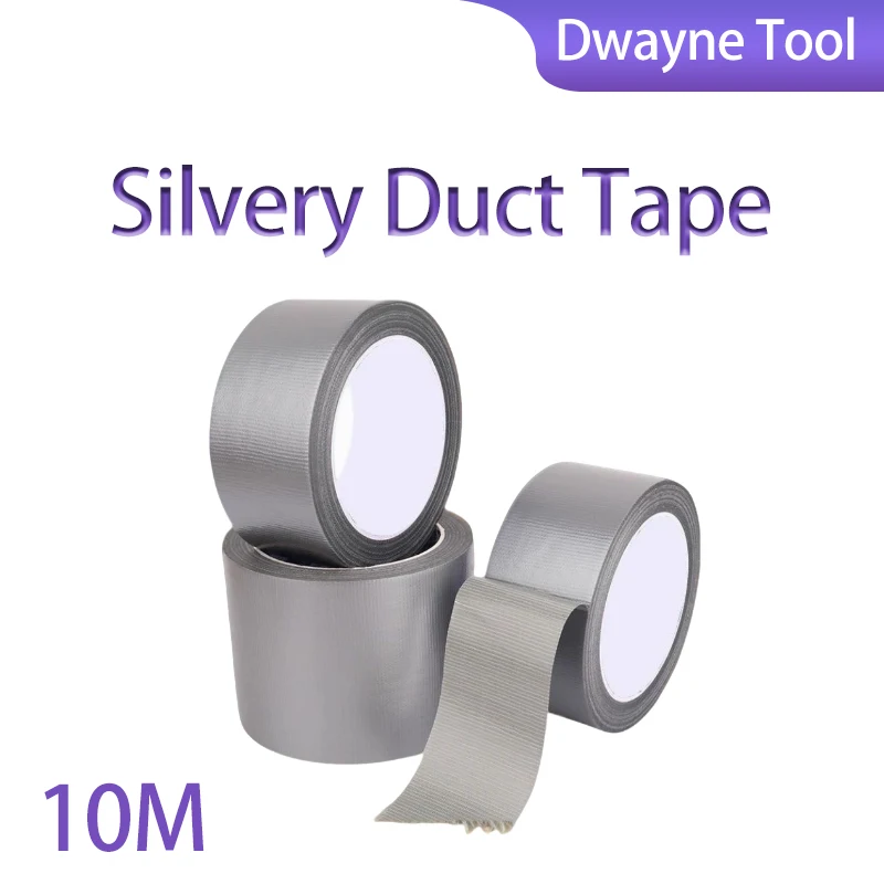 10M Silver Heavy Duty Waterproof Duct Tape - Industrial Strength, Hand Tearable, Residue-Free for Carpet Binding & Repairs