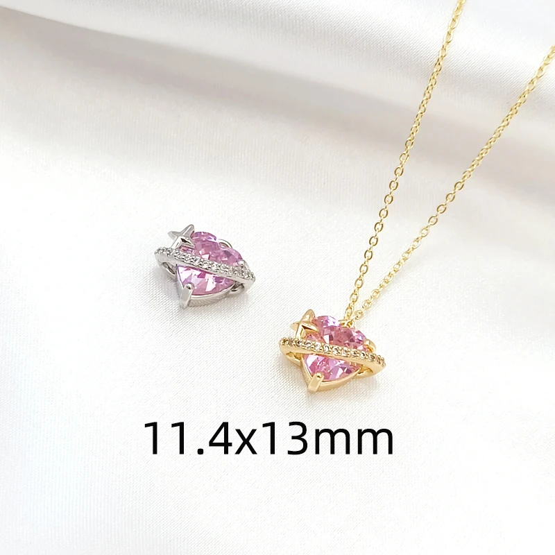 2 Pieces Brass Coated Gold Zircon Inlay Heart Shaped Exquisite Planet Pendant DIY Jewelry Making Necklace Bracelet Accessory