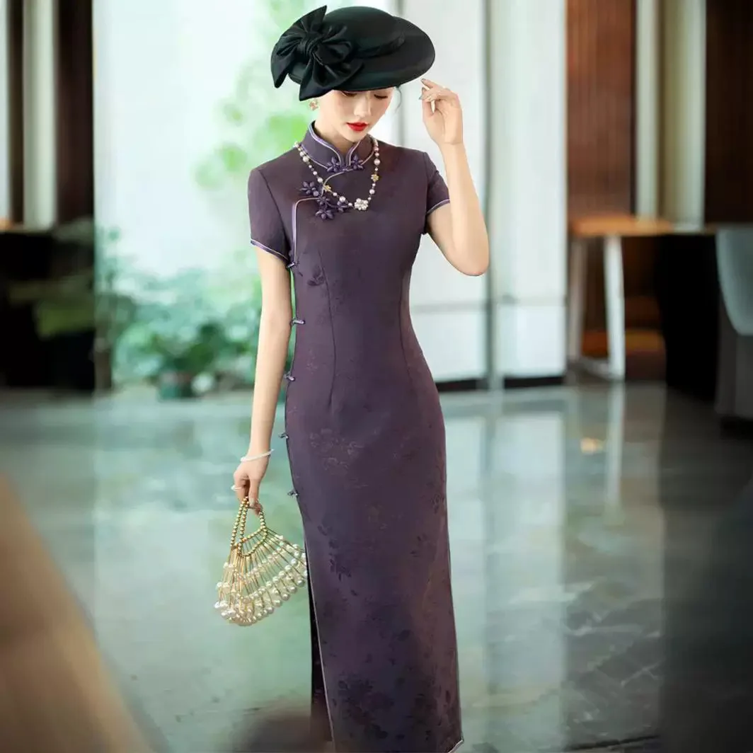 High-End Interwoven Cheongsam Qipao Summer 2024 New Jacquard Improved Young Real Silk Dress Long