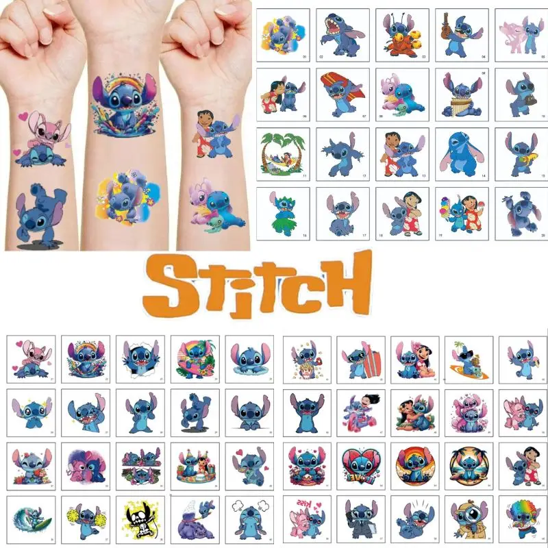 2026 HOT Disney Anime Stitch Temporary Tattoo Stickers Pieces Cute Cartoon Design for Kids Party Cosplay Child Birthday Gift