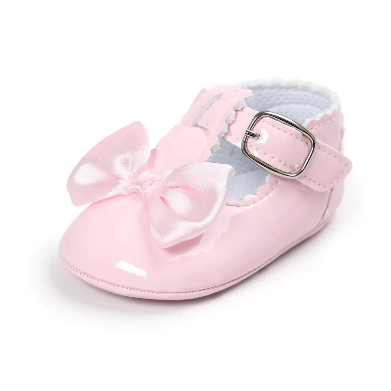 Scarpe per neonate Classic Bowknot suola in gomma in pelle PU fibbia antiscivolo First Walker scarpe eleganti per neonate