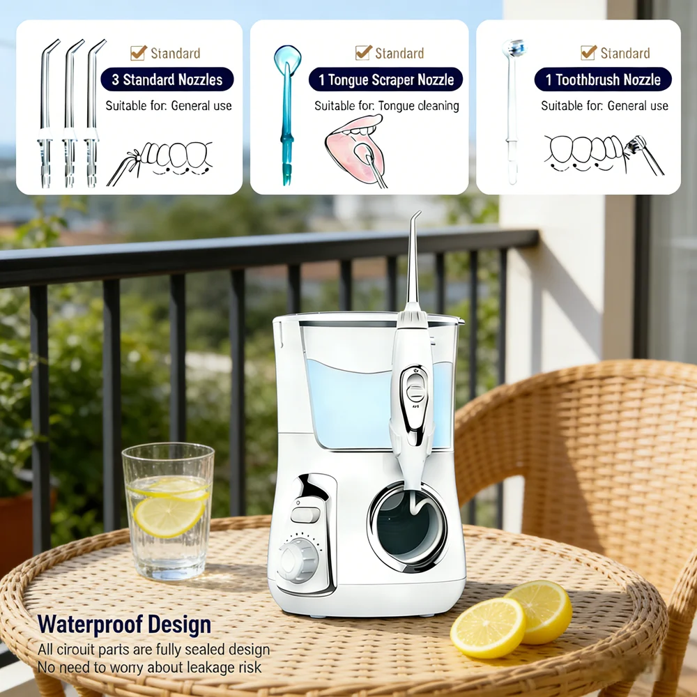 

Professional Electric Water Pick 10 Modes 800ML Desktop Oral Irrigator Dental Care Tool with 5 Durable Replacement Nozzles