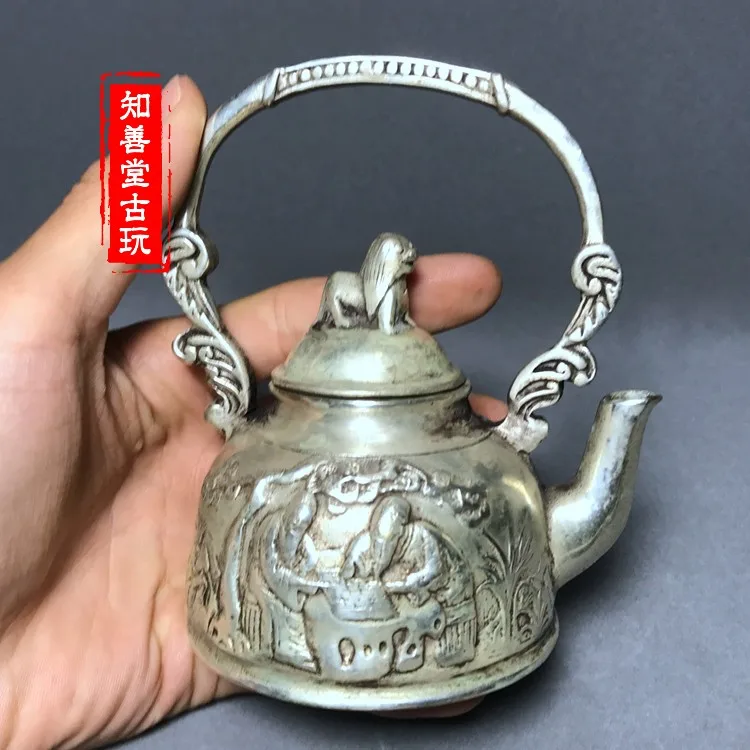 Copper ware, white copper, brass, silver plated, Lu Fu Shou water pot, tea pot decoration, home decoration, collectibles