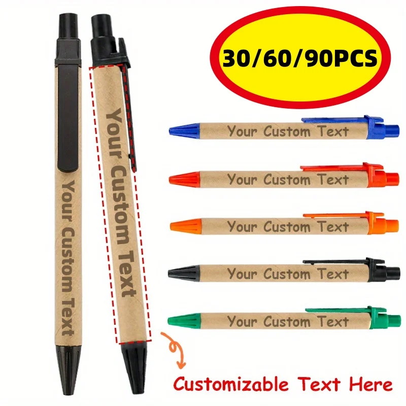 

Набор из 30/60/90 шт. настраиваемых шариковых ручек с выдвижным корпусом из крафт-бумаги, идеально подходят для учителей, офисов, рекламных акций и промо-акций