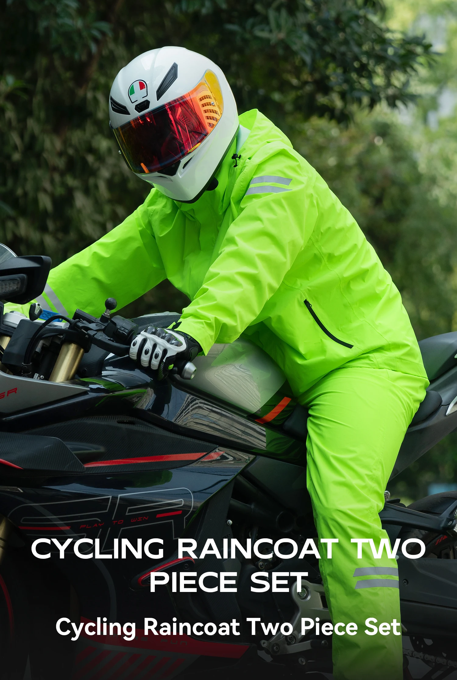 ROCKBROS Fahrrad-Regenmantel Allwetter Stark Regenfest Atmungsaktive Regenbekleidung Outdoor Leichter Packbarer Regenmantel-Set – Detail 1