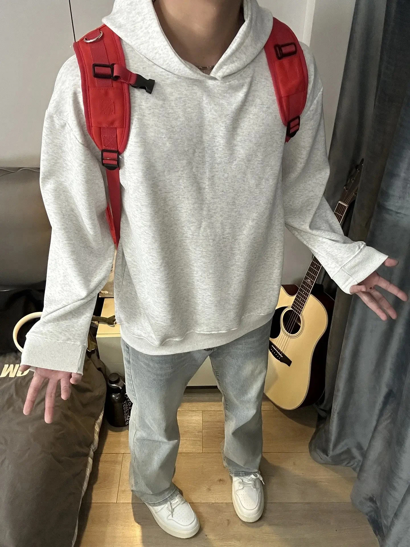 سترة بقلنسوة ثقيلة الوزن 500 جرام للرجال ربيع الخريف العلامة التجارية العصرية الصلبة والصلبة زوجين أبلى زهرة بيضاء ey #1