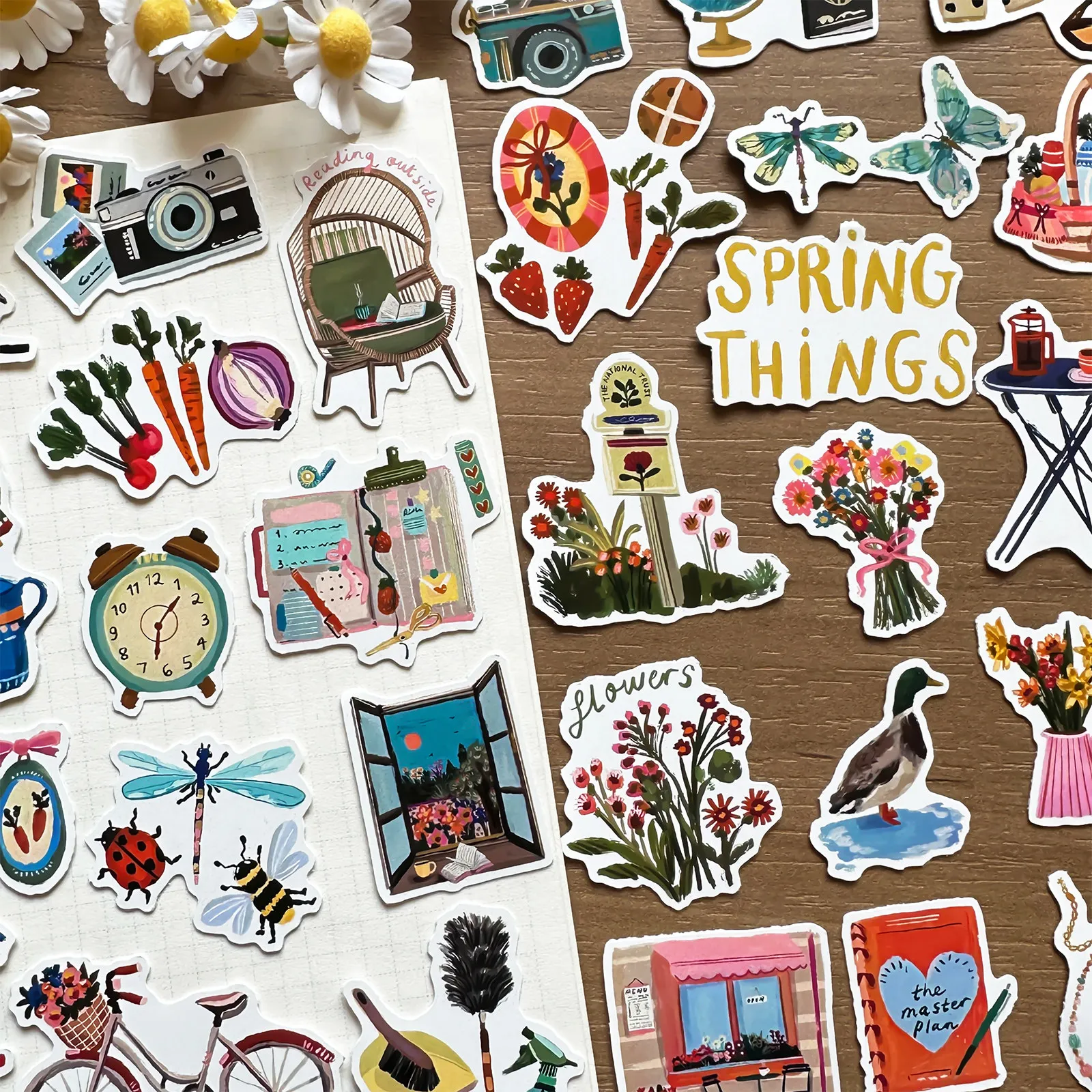 

Cute Vintage Spring Daily Small Element Cartoon Stickers Decorative Decals for Phone Back Card Journal Notebook