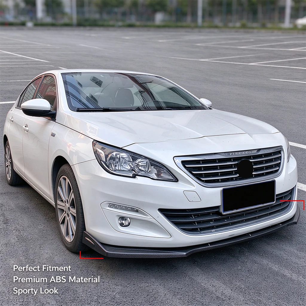 Car Refit Accessory For Peugeot 408 2010-2020 Front Bumper Spoiler Protection Plate Lip Kit Carbon Surface Trim Strip Chin Blade