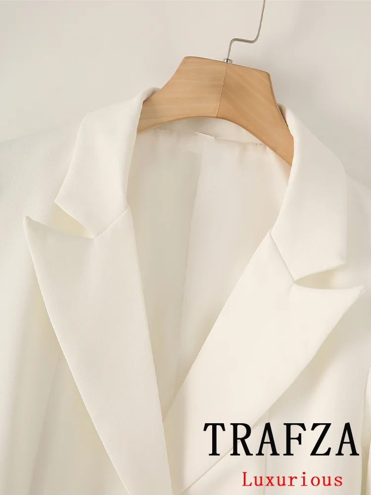 TRAFZA Vintage Casual Women Blazer Solid Single Breasted Long Sleeve Pockets Blazer New Fashion 2024 Autumn Office Lady Blazers