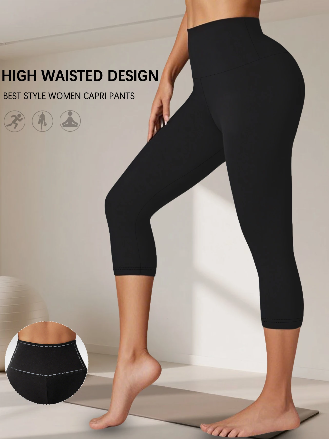 

Women's High Waisted Capri Pants Super Soft No See Through Workout Yoga Running Athletic push up gym fitness Leggings