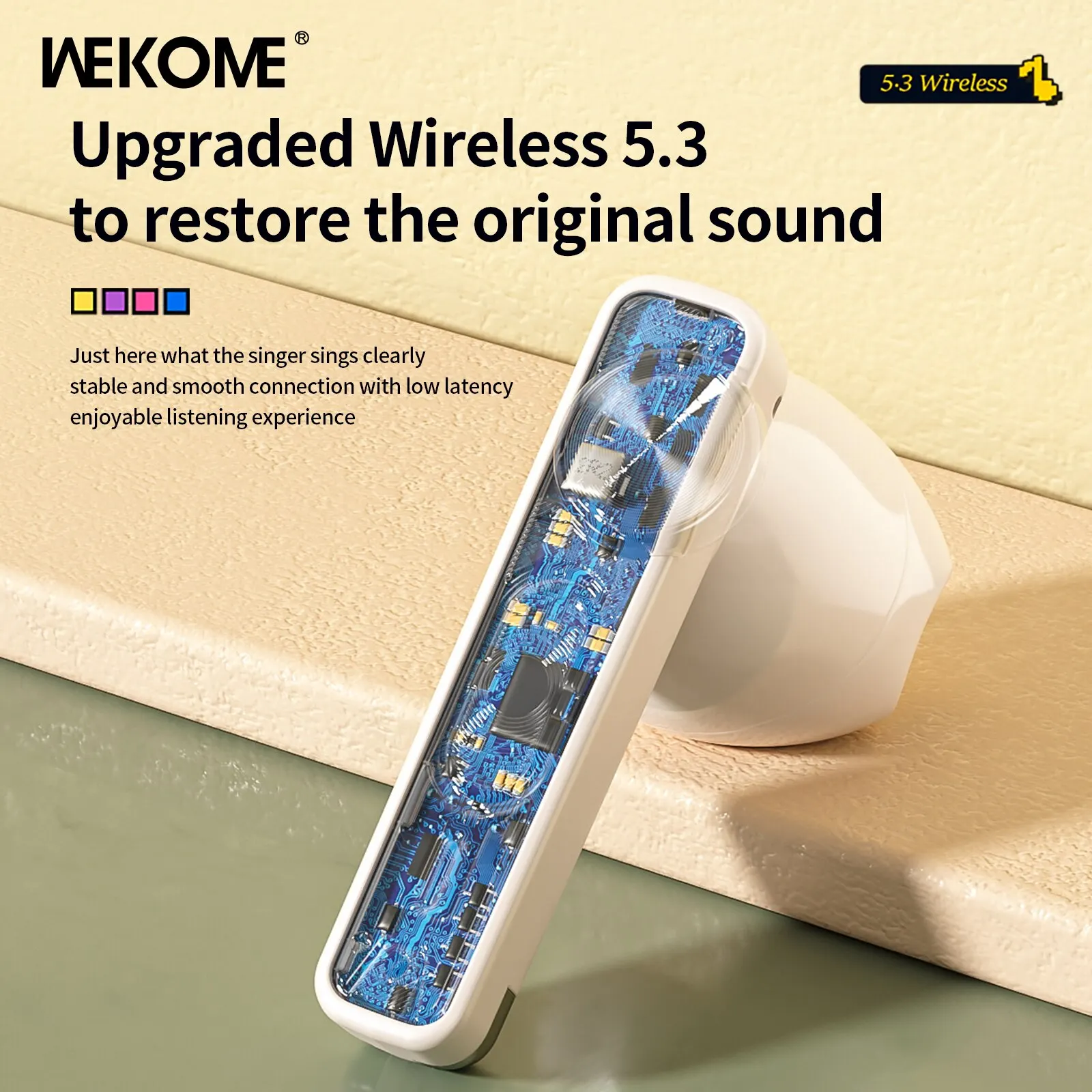 WEKOcler-Écouteurs sans fil Bluetooth 5.3, style jeu rétro, oreillettes avec micro pour touristes, prise en charge du mode jeu et musique, pour iPhone et Android