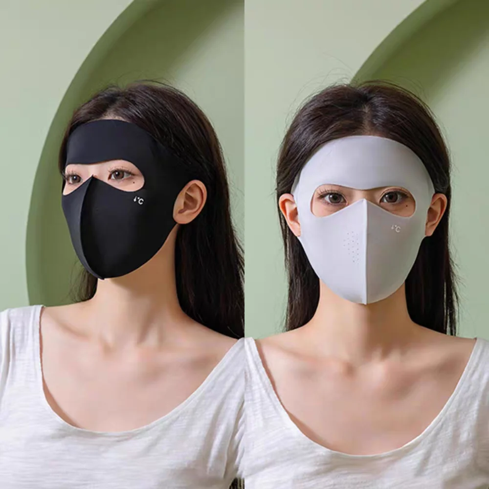Máscara de protección solar UPF50 + de poliéster en forma de V, máscara de protección UV transpirable con orificio pequeño, protección solar facial fresca sin rastro para exteriores