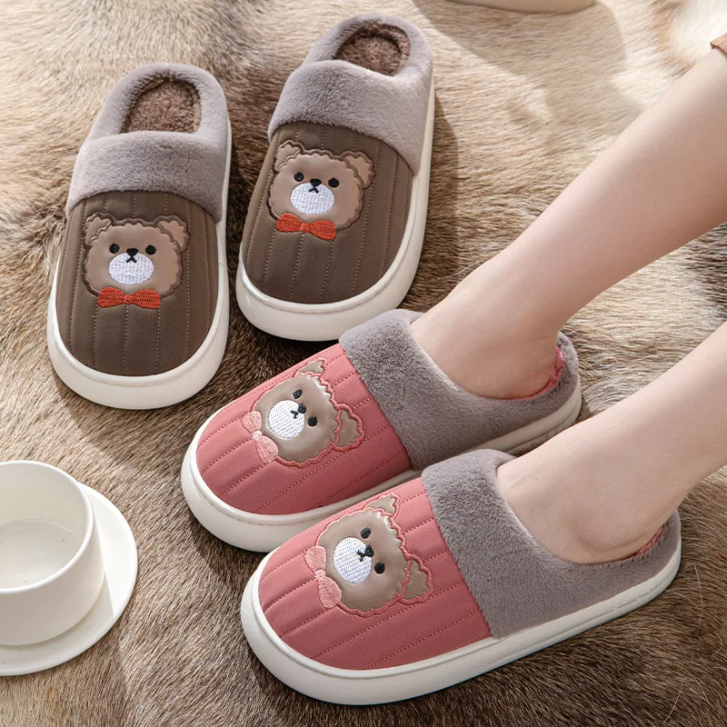 

Waterproof Cotton Slippers Men's Winter Home Thick Bottom Anti-slip Couple Home Use Furry Warm Cotton Slippers Casual Butterf...