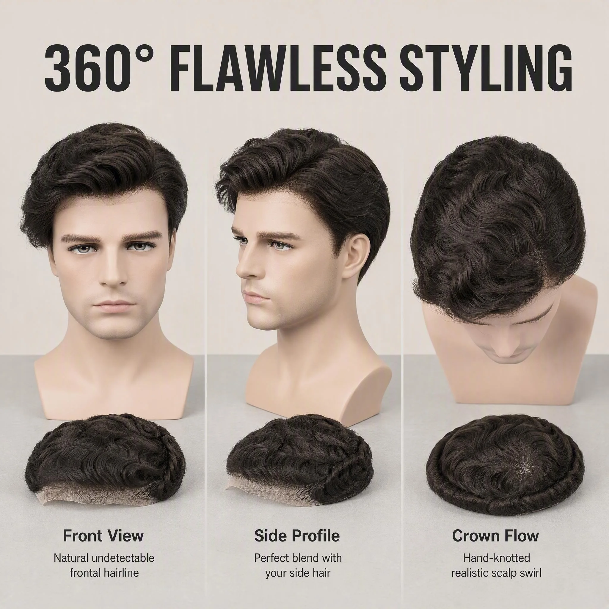 Hand-Tied Human Hair Men Wig Full Lace Base 6x8 Thin Skin Ready Stock 72H Delivery Wholesale Dropship Hairpiece