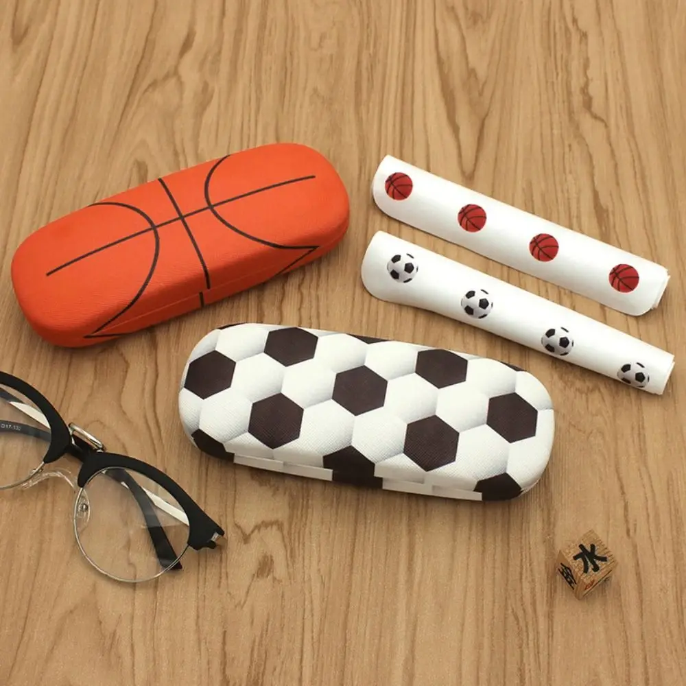 Basketball Football Pattern Glasses Box Simple With Glass Cloth Anti Pressure Sunglasses Storage Box Metal Spectacle Case Men