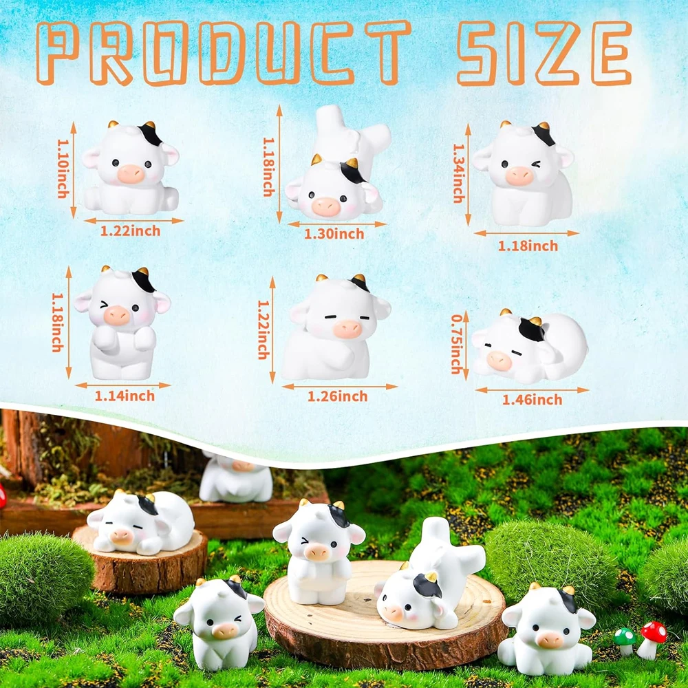 3/6PCS Adorable Mixed Resin Cow Animal Miniature - Cute Fairy Garden Ornament, Micro Landscape Home Plants DIY Crafts Decoration