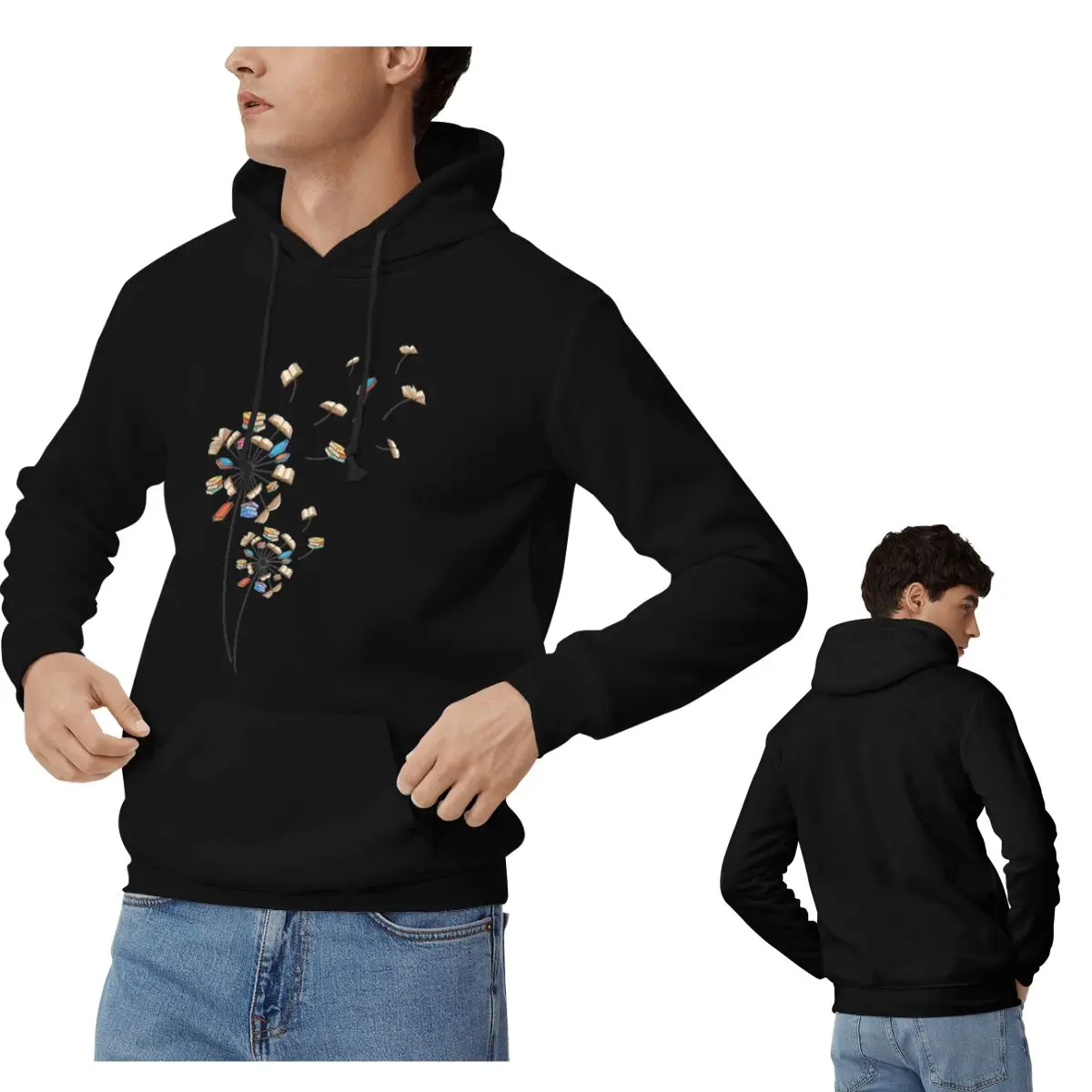 Dandelion Flower Books Fly Reading Hoodies Men's Women Casual Pullover Sweatshirt Hip Hop Long Sleeve Hooded Autumn Winter