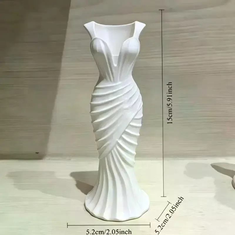 (Gown Shaped 3D Printed Flower Vases Twisted Design Minimalist Style Elegant Vase Flower Arrangement Decor)