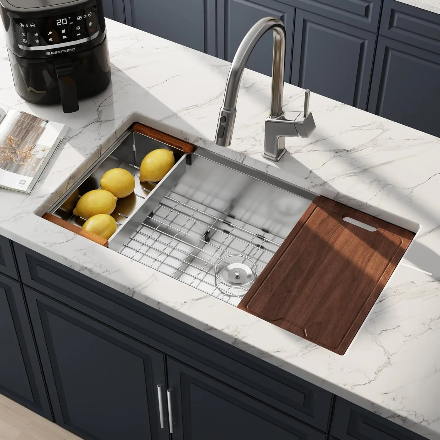 

33x22 Inch Stainless Steel Kitchen Sink for Modern Kitchen, Silver Color, Drop In with SS Grid, Silicon Mat, Drain Strainer Set