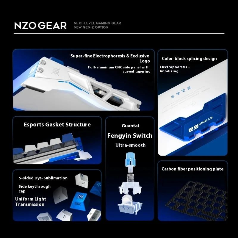 Nzo storm68 teclado magnético 220 malha alumínio anodizado com fio rt0.005mm 8khz taxa de pesquisa 0.08ms atraso teclado para jogos presentes para pc
