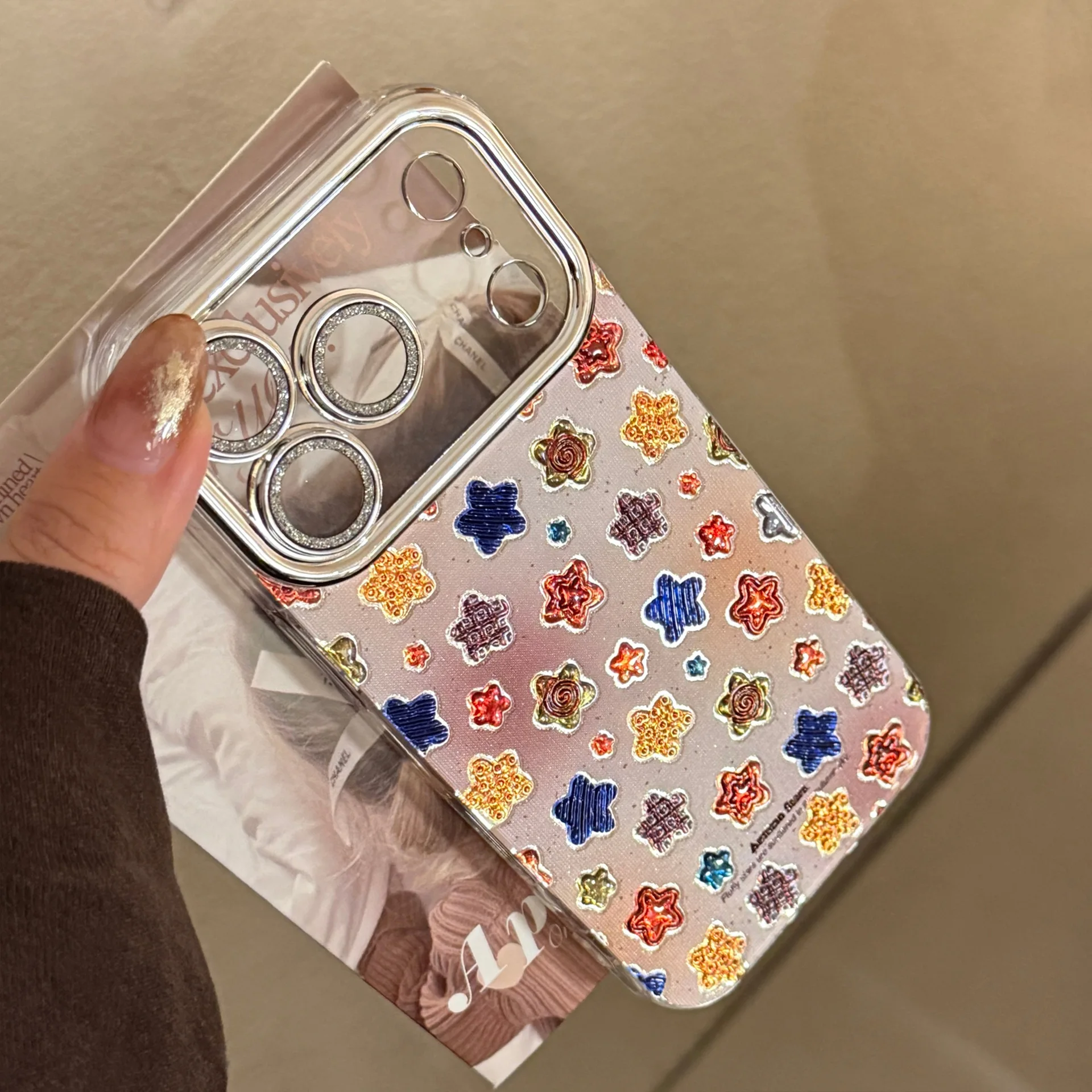 الكورية الملونة نجوم قضية الهاتف آيفون 17 الهواء 16 15 14 13 12 11 برو ماكس XS XR X 7 8 زائد بريق عدسة فيلم للصدمات غطاء