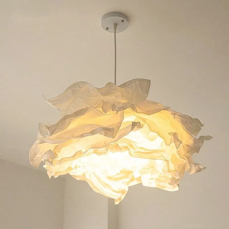 Wabi Sabi Paper Art Cloud Chandelier Nordic Modern Simple Living Dining Room Bedroom White Pendent Light Home Decor Hanging Lamp
