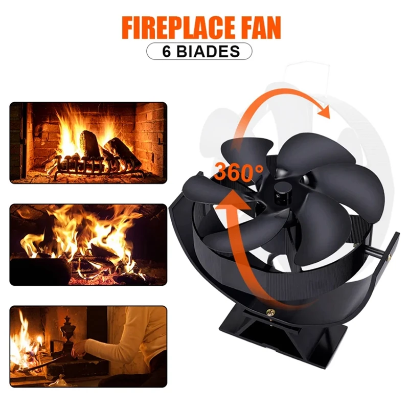 1 Uds. Ventilador de estufa de calor de 6 aspas, ventilador giratorio 360 para chimenea, quemador de leña, ventilador ecológico