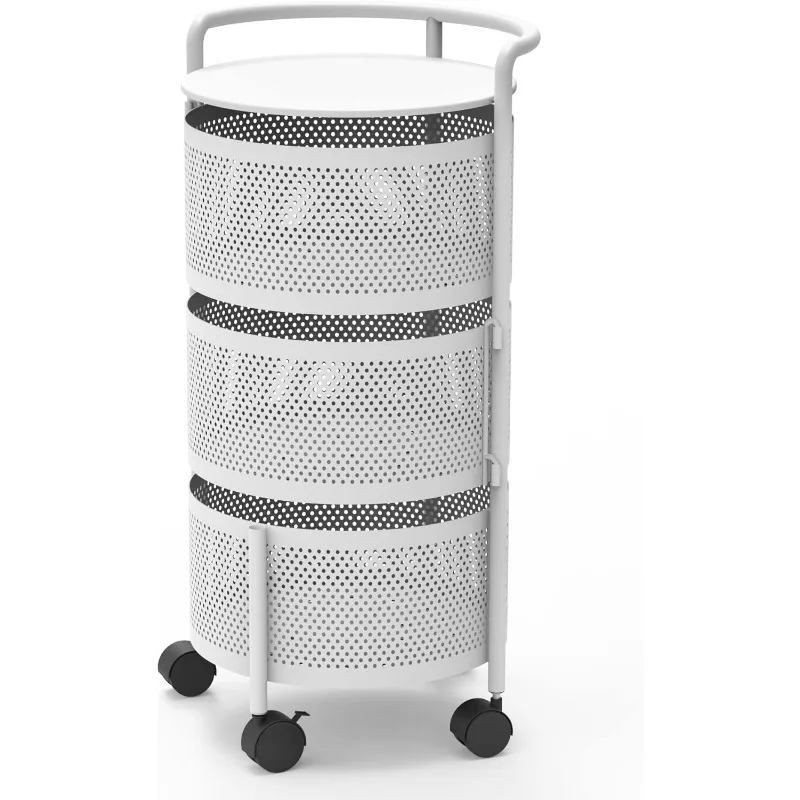 Vegetable Storage Basket, 3-Tier Multi-Layer Rotating Storage Rack Basket Trolley Rack Storage Box with Rollers